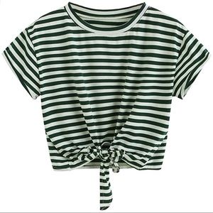 Green & White Striped Tie Crop